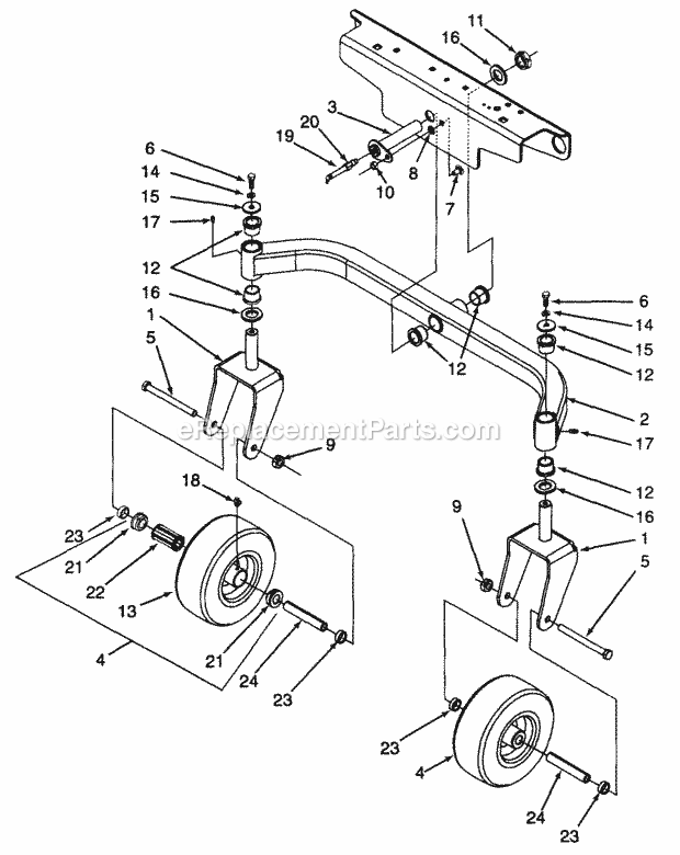 Front Axle And Tire Assembly Diagram and Parts List for Z48L 53AC365M100, 53BA1D5M100 Cub Cadet Lawn Mower